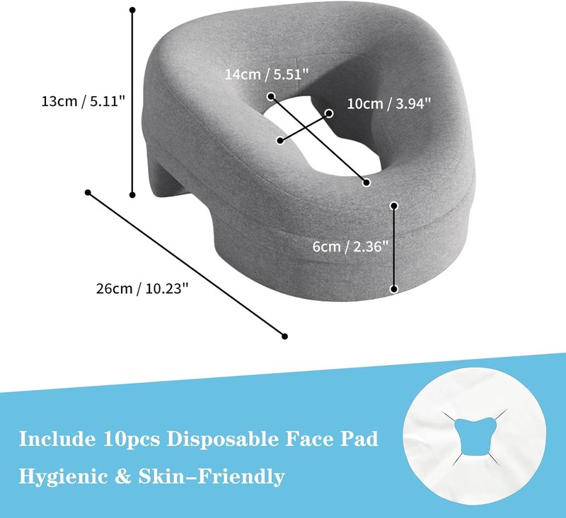 Skiennix Ergonomic Face Down Pillow - Memory Foam Design for Prone Sleepers & Spa Use | Grey