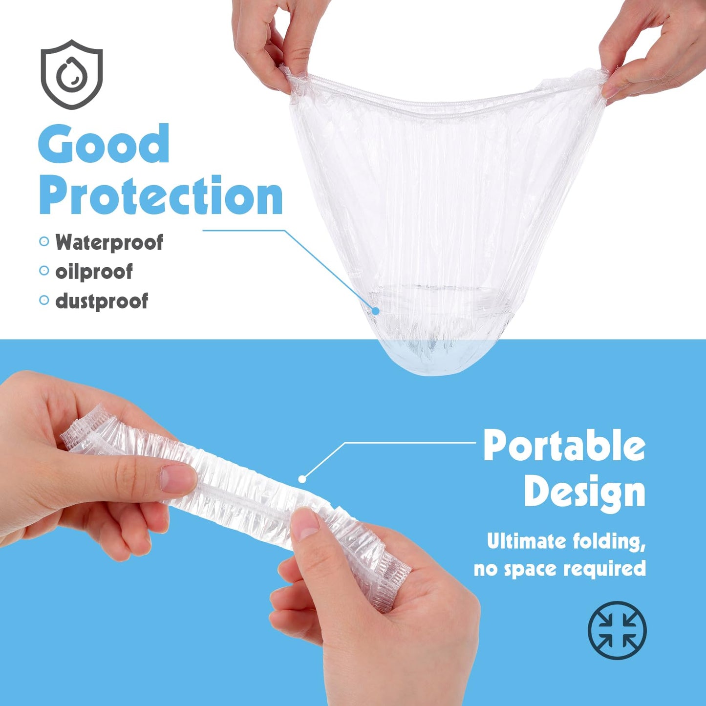 300 Pcs Disposable Shower Caps, 20.5In Large Plastic Bath Caps for Hair Treatment, Spa, Home, Kitchen, Hotel, Travel