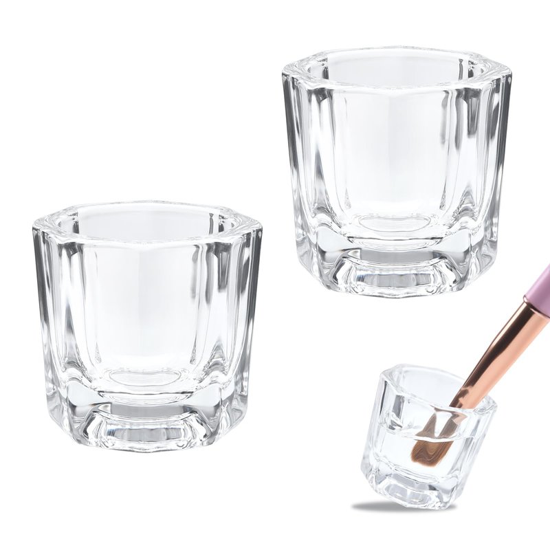 siyuwuro 2Pcs Nail Art Dappen Dish Cups for Acrylic Liquid and Powder Clear Glass Nail Bowl Acrylic Powder Holder Nail Liquid Cup Acrylic Glass Jar Crystal Bowl for Nails