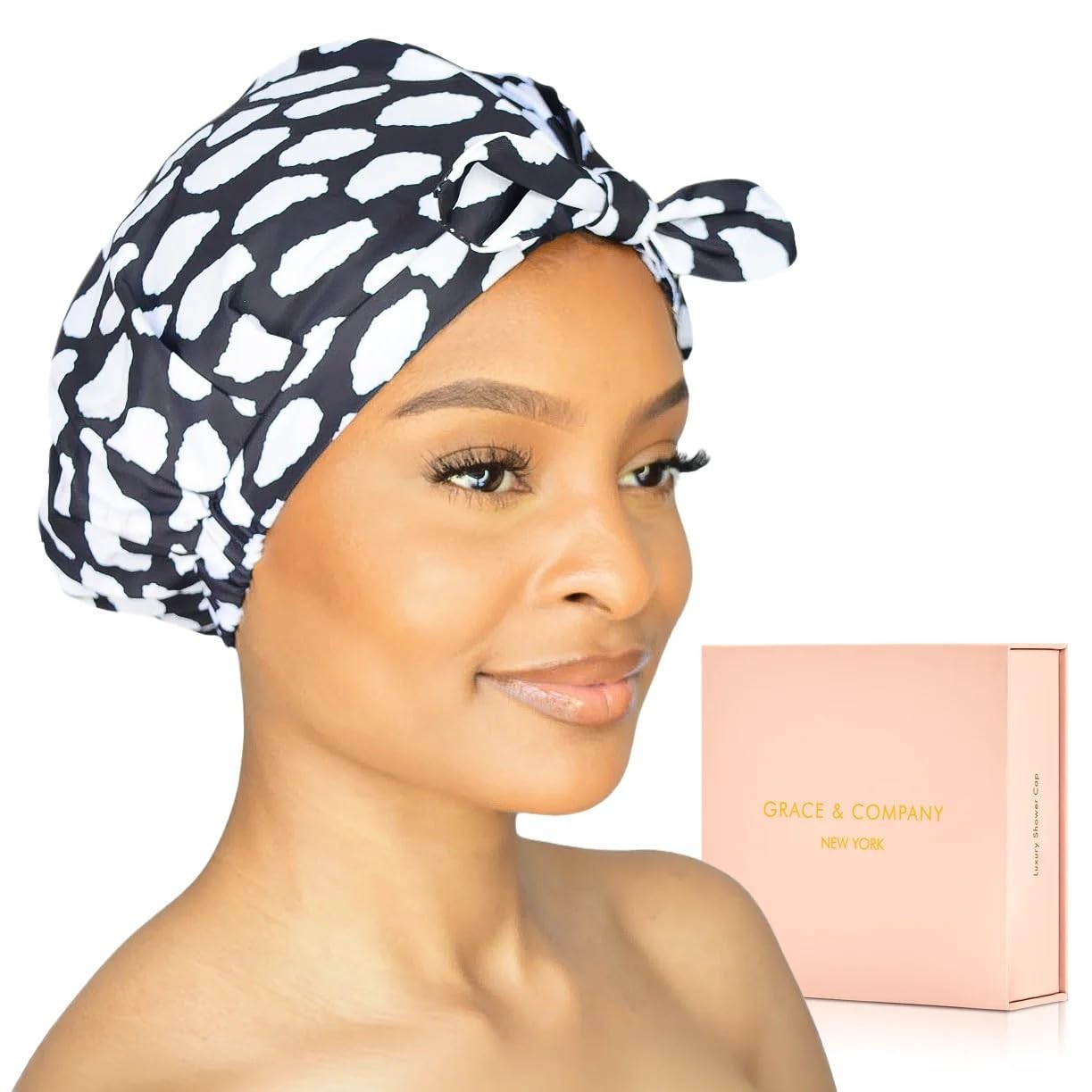 GRACE & COMPANY Luxury Shower Cap For Women - 100% Waterproof, Reusable, Washable & Breathable Shower Caps