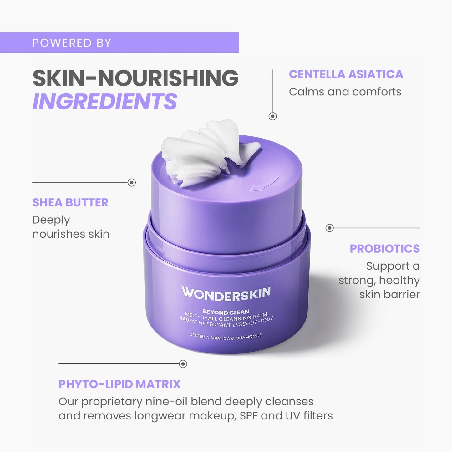 Wonderskin Cleansing Balm - Gentle Balm to Milk Makeup Remover | Hydrating Face Cleanser with Centella & Chamomile