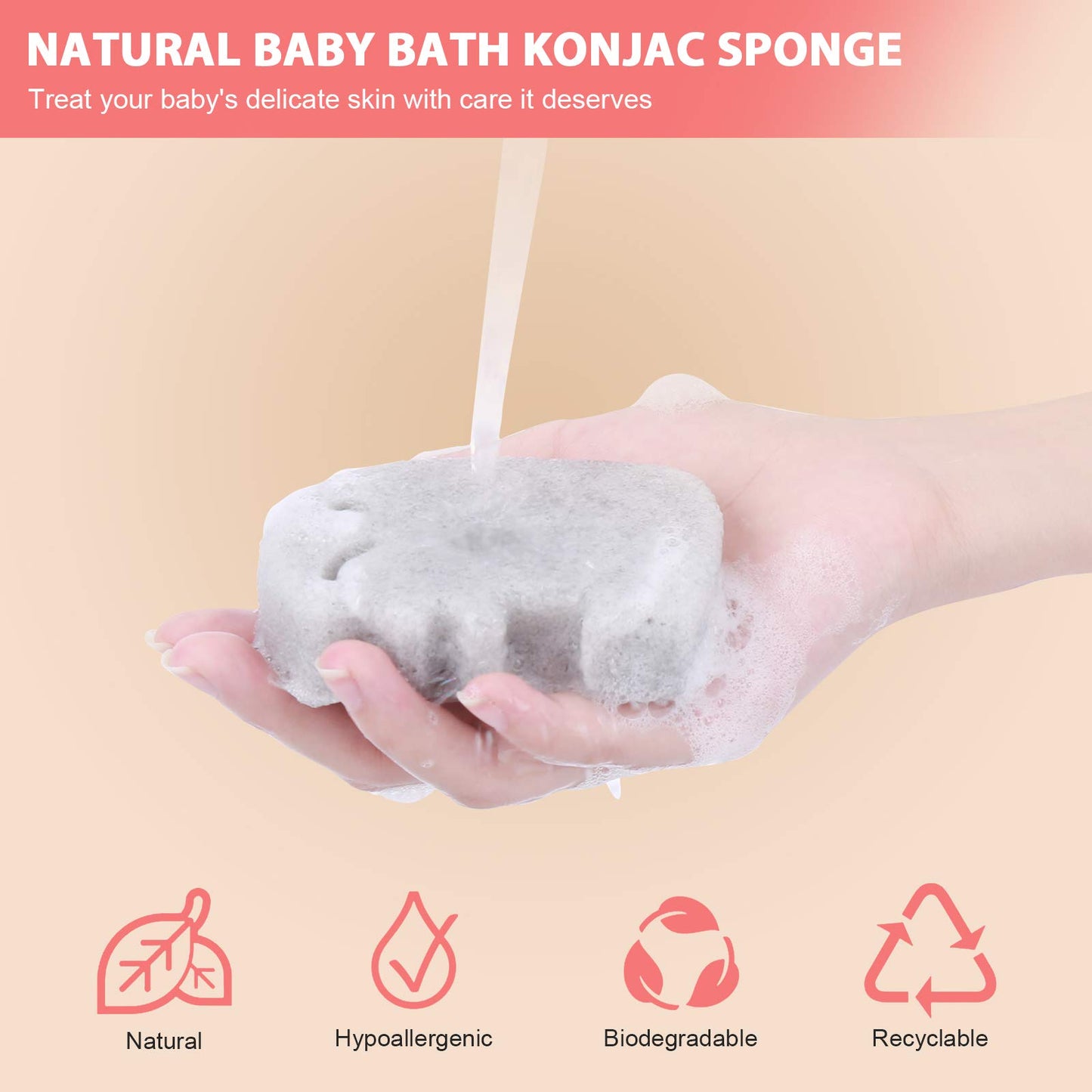KECUCO 5 Pcs Konjac Baby Sponge for Bathing, Kids Bath Sponges for Infants, Toddler Bath Time, Cute Shapes and Safe Plant-Based Konjac Baby Bath Accessories, 5pcs