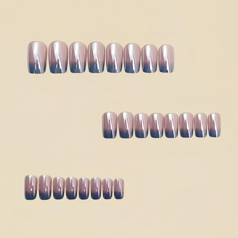 Gray Chrome Press on Nails Medium Square Fake Nails Silver Gradient French Tip Glossy Shiny Full Cover Laser Acrylic False Stick on Nail Reusable for Women Girls Manicure Decoration 24Pcs