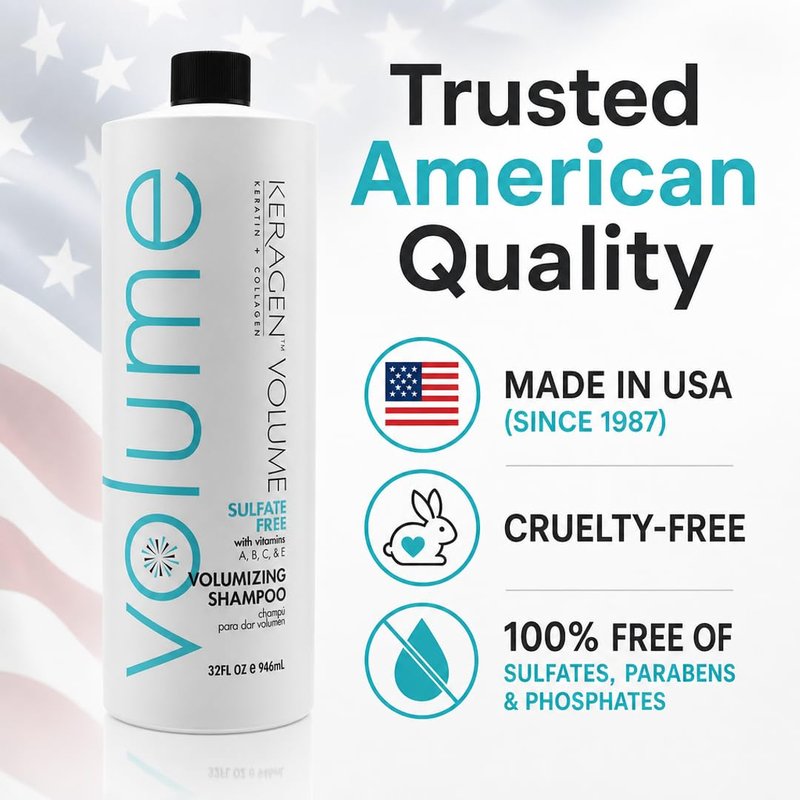 KERAGEN Sulfate-Free Volumizing Shampoo – Daily Structural Fortifier | Keratin and Collagen Protein Blend | 32 Oz