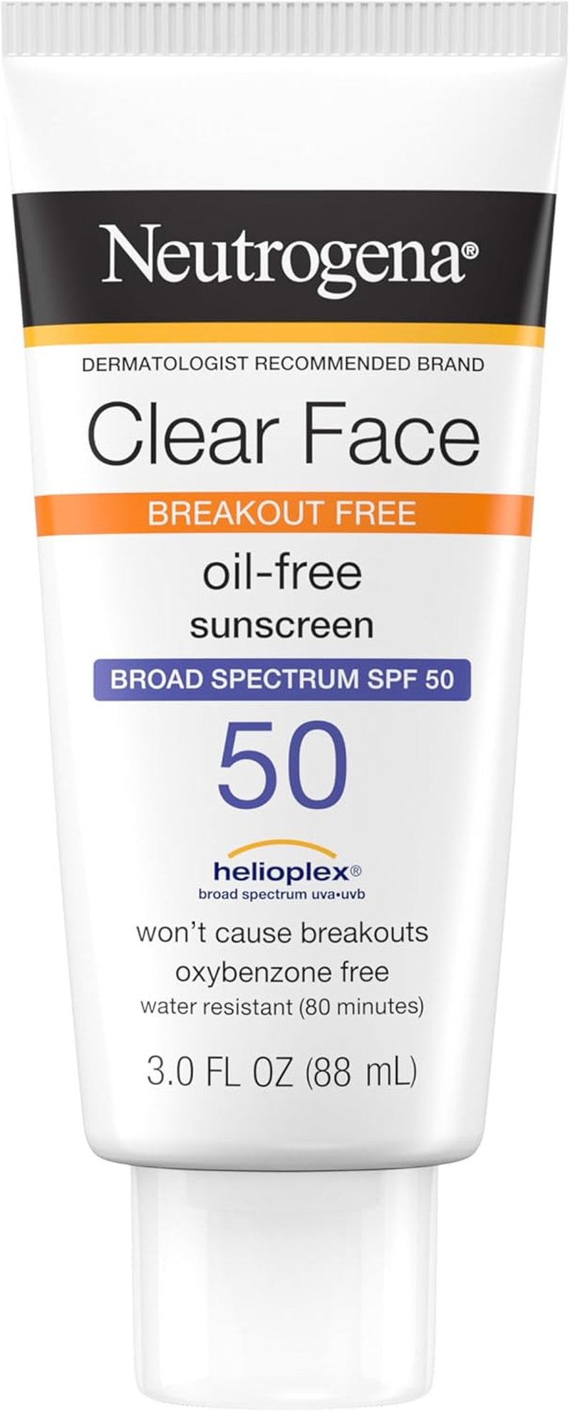 Neutrogena Clear Face Sunscreen Lotion - Broad Spectrum SPF 50 for Acne-Prone Skin | Oil-Free, Matte Finish, 3 Fl Oz