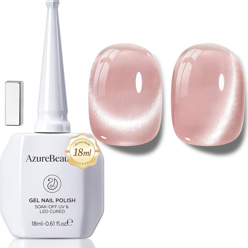 AZUREBEAUTY Pink Cat Eye Gel Nail Polish 18ML – Nude Magnetic Holographic Shimmer, Translucent Jelly Reflective Gel, Soak-Off UV/LED Nail Polish for Nail Art DIY & Salon