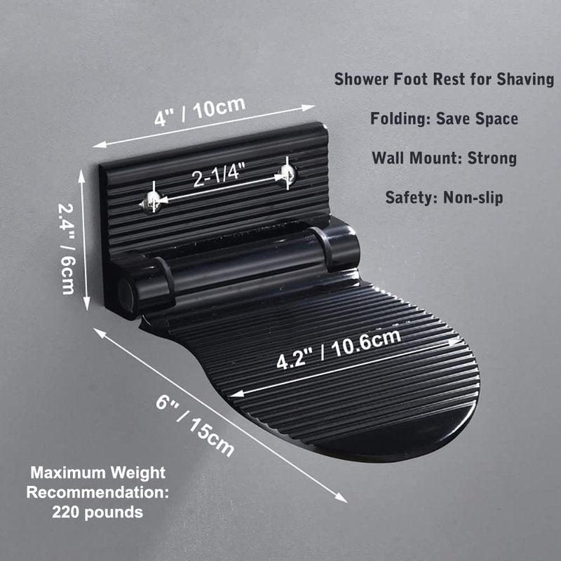 MDPLY Shower Foot Rest for Shaving, Wall Mounted Folding Foot Stand for Bathroom, Black Metal
