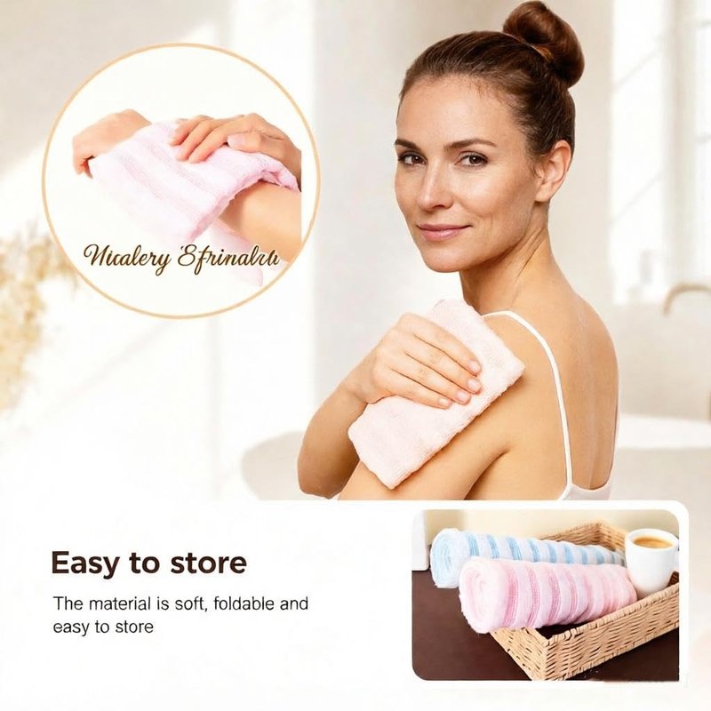Exfoliating Body Scrubber, Back Scrubber for Shower, Japanese Exfoliating Washcloth Towel, Loofah Sponge Net Body Exfoliator for Men Women+Free Loofah Dish Towel (4Pcs Long Bath Towel)