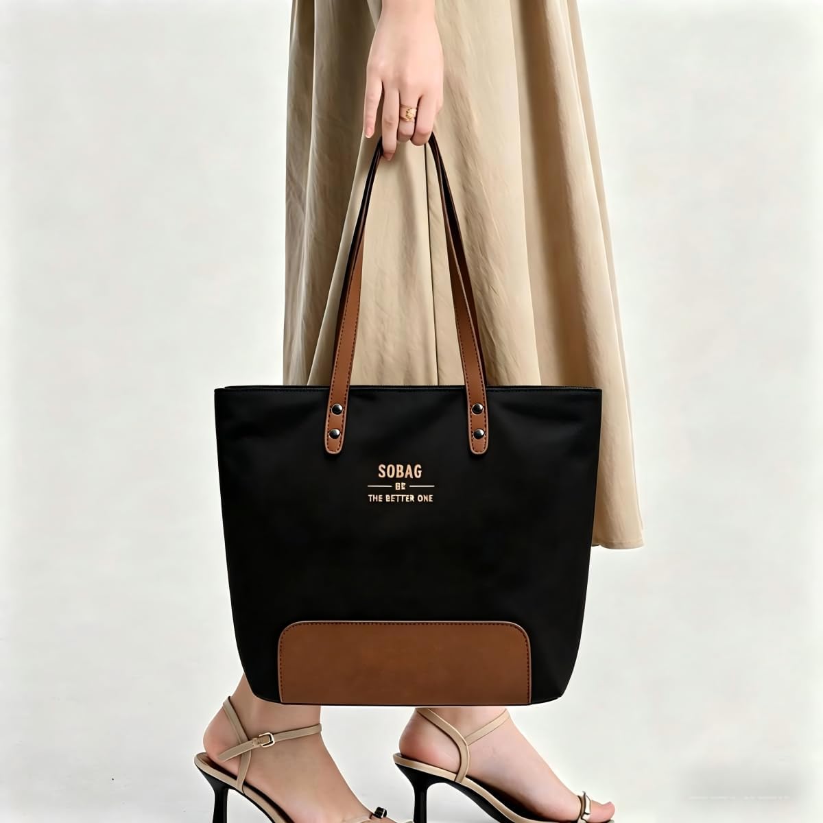 Tote Bag for Women - Canvas Handbag with Zipper & Multiple Pockets | Ideal for Office & Casual Use