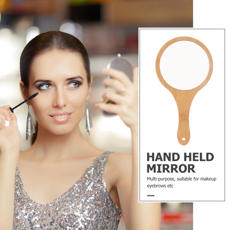 NOLITOY Small Bamboo Hand Mirror, 5.3in* 10in Portable Single Side Handheld Vanity Mirror with Wooden Frame Travel Makeup for Women and Girls