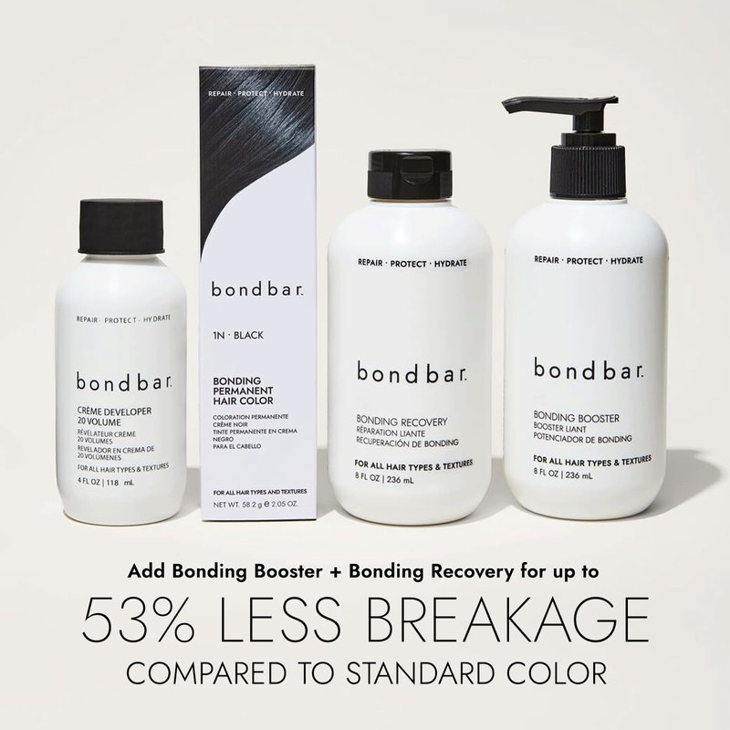 Bondbar 1N Black Permanent Creme Hair Color - Vegan Hair Dye with Built-In Bonding, 2.05 Oz