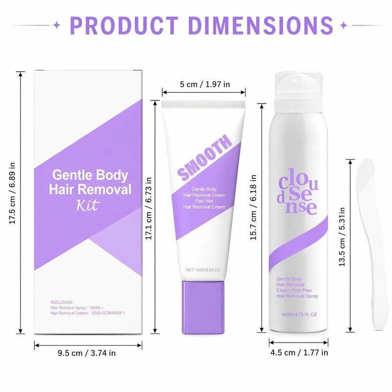 Gentle Hair Removal Spray & Cream Kit - Aloe & Hyaluronic Acid for Sensitive Skin | Smooth Body & Legs