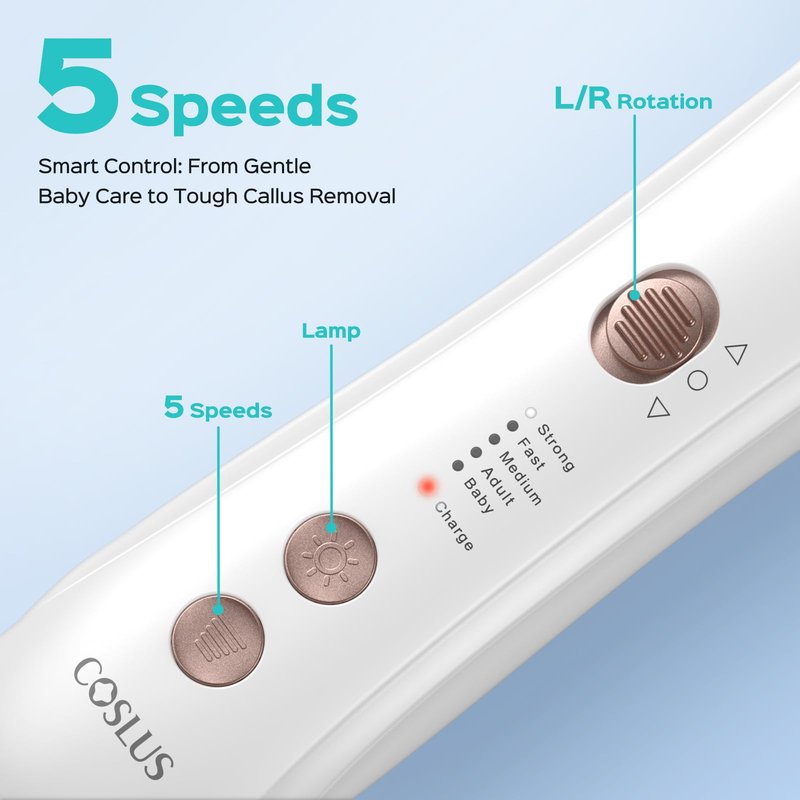 COSLUS C43 Professional Manicure Pedicure Kit, 5-in-1 Electric Nail File for Toenail Hand Feet - Upgrade Wider Grinder for Thick Nails Care, Cordless, 5 Speed, for Men Women Seniors Home Salon, White