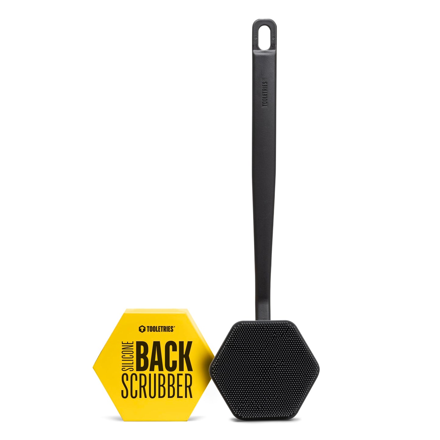 TOOLETRIES Silicone Back Scrubber for Shower Exfoliating Back Brush for Men with Long Handle, Non Slip Grip Body Washer to Clean Hard to Reach Areas, Durable Bath Accessory - Charcoal