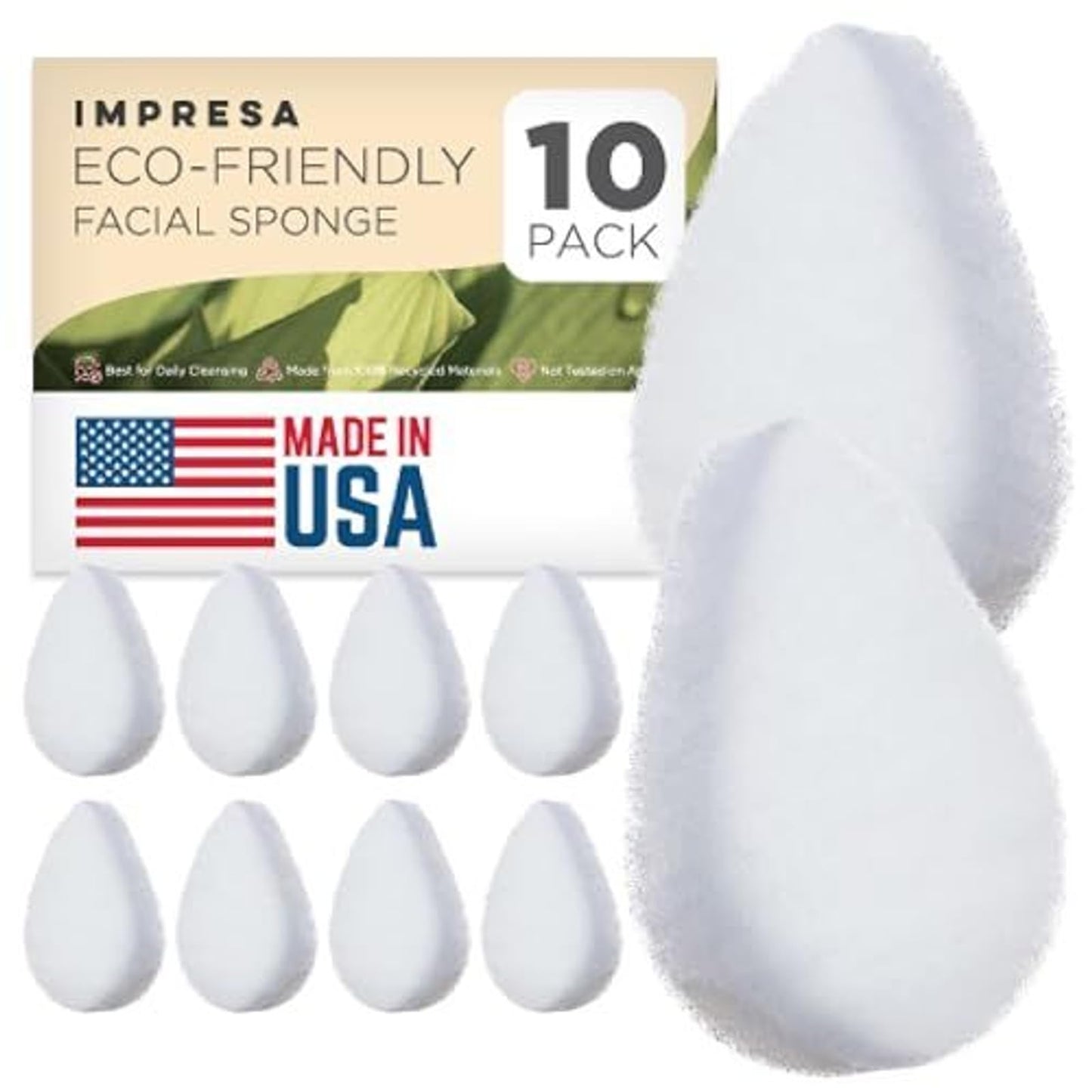 Impresa Face Scrubber Exfoliating Pads - 10 Count, White Puff - Facial Sponges for Deep Clean & Skin Buffing - Exfoliating Sponge & Scrub Pads