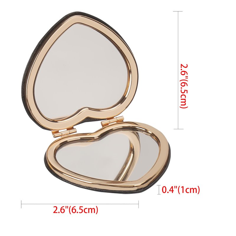 CAIRIAC Compact Mirrors, Leather Folding Travel Mirrors, Bee Double Sided Handheld Mirrors, Portable Heart Shape Makeup Mirrors Gift for Girls Women Mothers
