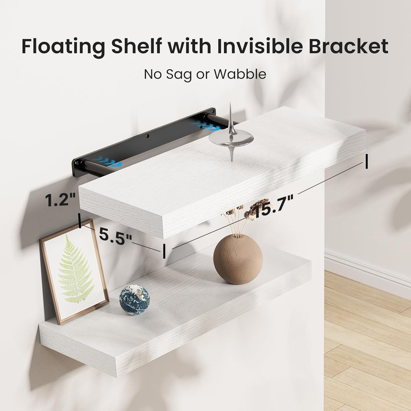 AMADA HOMEFURNISHING Floating Wall Shelves - Set of 3 White Shelves with Invisible Brackets for Home Decor