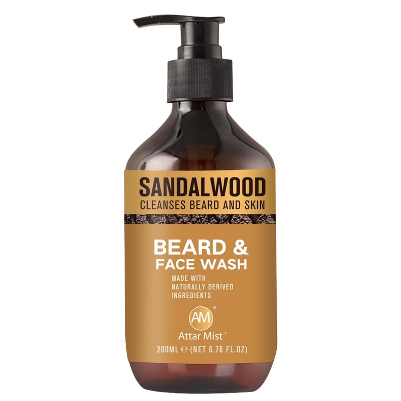 AM Beard & Face Wash - Sandalwood Scented - Gently Cleanses, Stops Itching & Flaking, Hydrates Dry Flaky Skin Under Beard - Naturally Derived Aloe Vera, Galangal, & Orange Peel - 6.76 fl oz