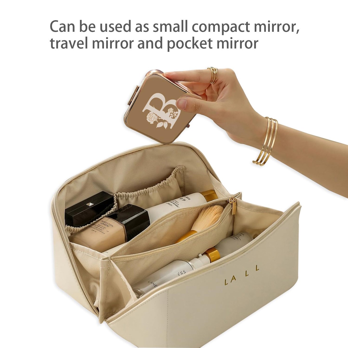 Ximruyuv Pocket Mirror for Women, Rosegold Square 2.8”×2.8” Metal Frame Double Sided Mini Magnifying 1X/2X Pocket Mirror for Men Can be Used as Gifts for Woman (B)