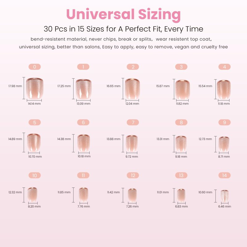 Nail Reformation Press On Nails, Shimmer Bright | Short Square Fake Nails in Brown French Tip on Neutral Base in Velvet Finish, Reusable Stick On Nails in 15 Sizes - 30 False Nail Kit for Women Gifts