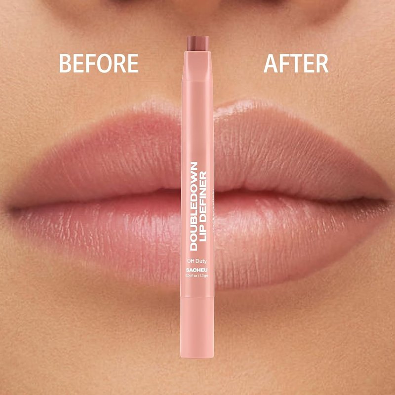 Sacheu DoubleDown Lip Definer — 2-in-1 Lip Liner & Balm — Long-Lasting Korean Make Up Lipstick with Satin Finish, Avocado Oil & Vitamin E (Off Duty)