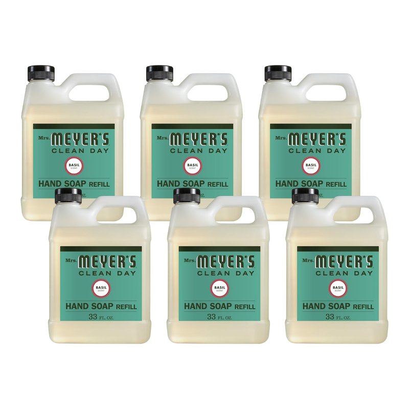 Mrs. MEYER'S Basil Scent Liquid Hand Soap Refill Bottle, 33 Fl oz. (Pack of 6)