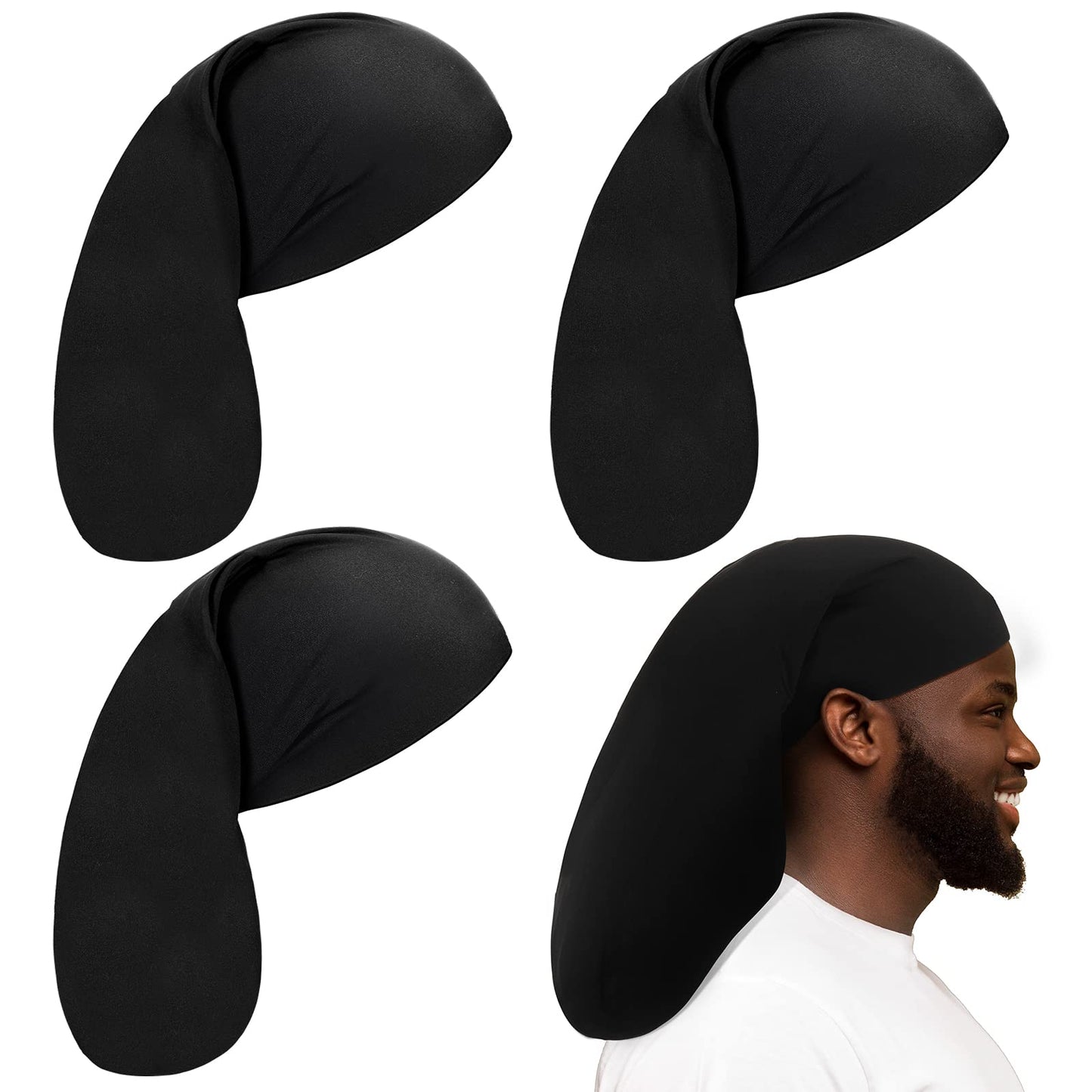 Tatuo 4 Pieces Unisex Jumbo Dreadlock Cap Long Dreads Hair Head Wrap Sleeping Cap Hair Accessories Sleep Bonnet for Men Women (4 Pcs,Black)