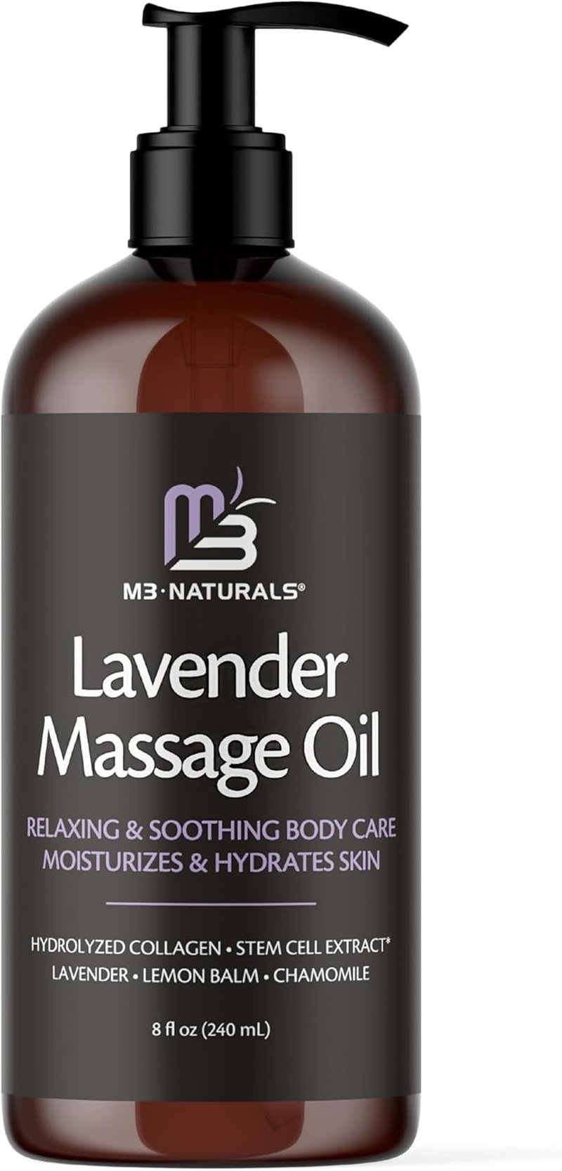 M3 Lavender Sensual Massage Oil - Collagen & Stem Cell Formula for Skin Tightening | 8 fl oz