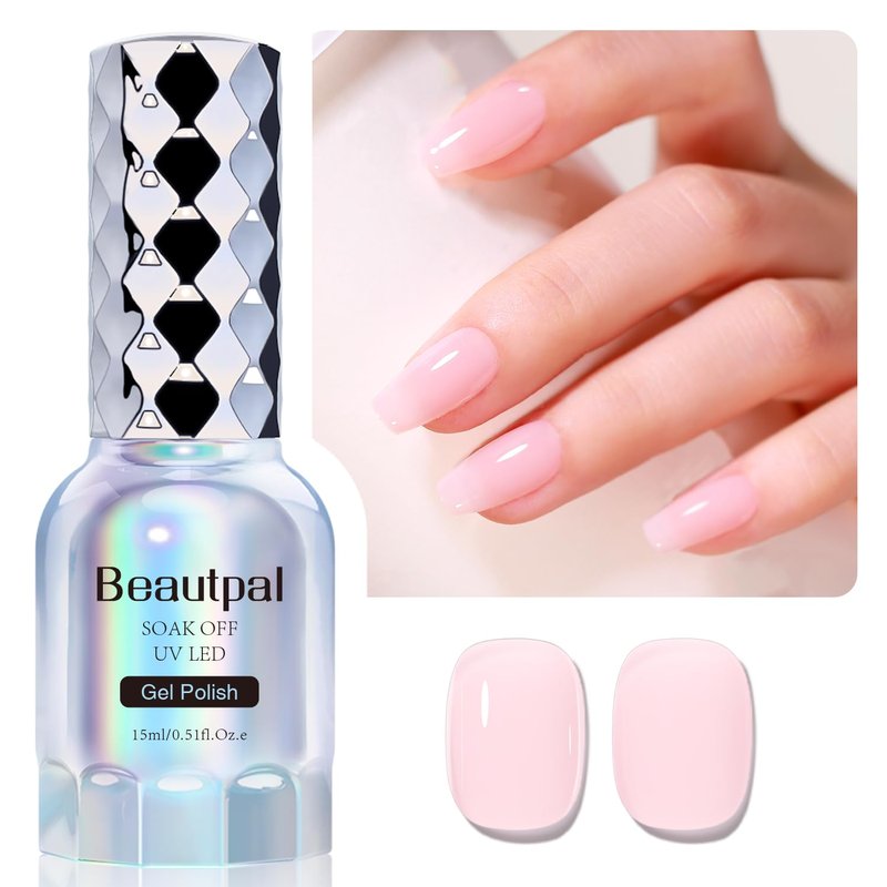 Larvall BEAUTPAL Jelly Pink Gel Nail Polish 15ML Sheer Neutral UV Light Cure Gel Polish for Nail Art DIY Manicure and Pedicure at Home, Color 013