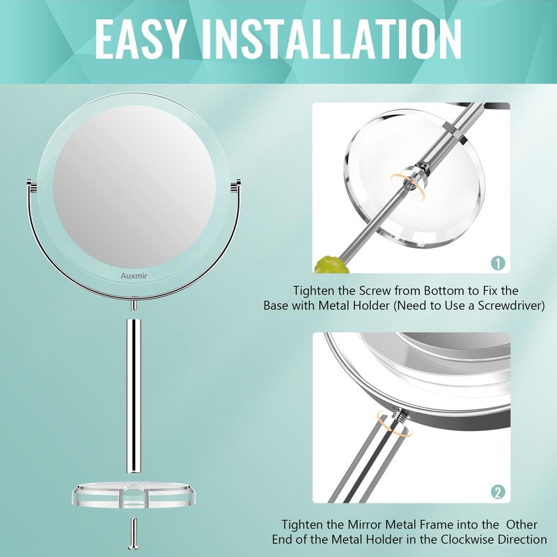 Auxmir 1X/ 30X Magnifying Mirror, Makeup Mirror with Tweezer, Double Sided Round Vanity Tabletop Mirror, 360° Rotation Portable for Dressing Table Desk Bathroom Bedroom Travel, Clear