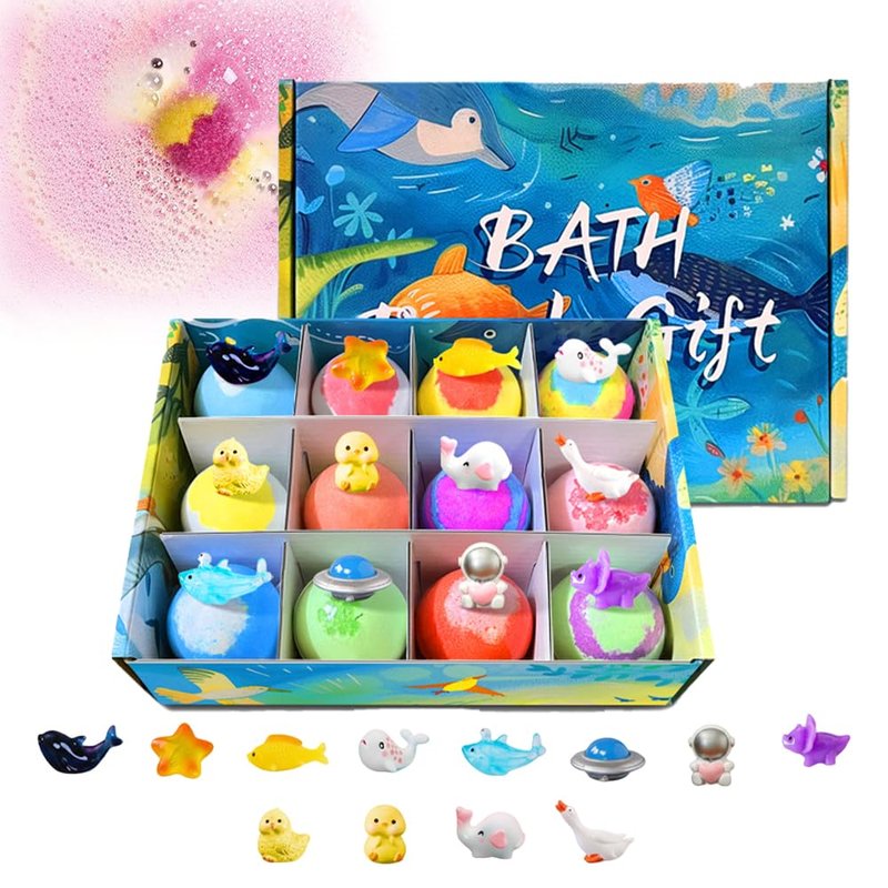 2026 Upgraded Bath Bombs with Surprise Inside, 12-Pack Ocean Toy Bath Salt Ball Sleeve Box Bath Bombs, Easter Basket Stuffers Easter Egg Fillers (Sea Animal 12pcs)