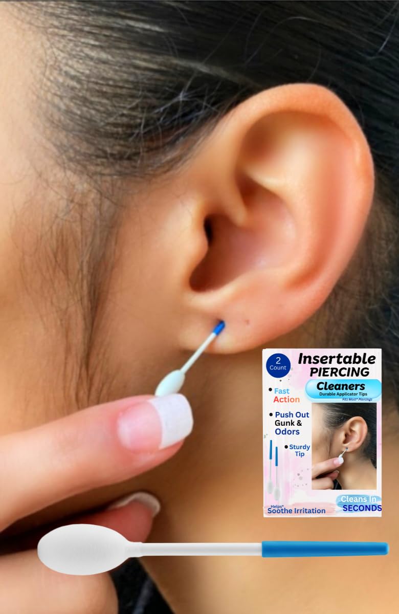 Insertable Piercing Cleaners Sturdy Tips Push Out Gunk, Odors; Cleans in Seconds Multiple Piercings. Soothe Irritation One Swipe Right Through Easy Use for Maintaining Piercings By SWABX - 2 Count