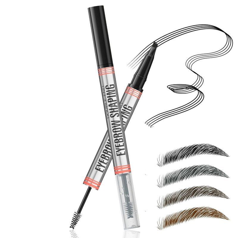 Skiennix 2-in-1 Eyebrow Pencil - Waterproof Dual-Ended Microblading Pen with Brush & 4 Tips | Gray