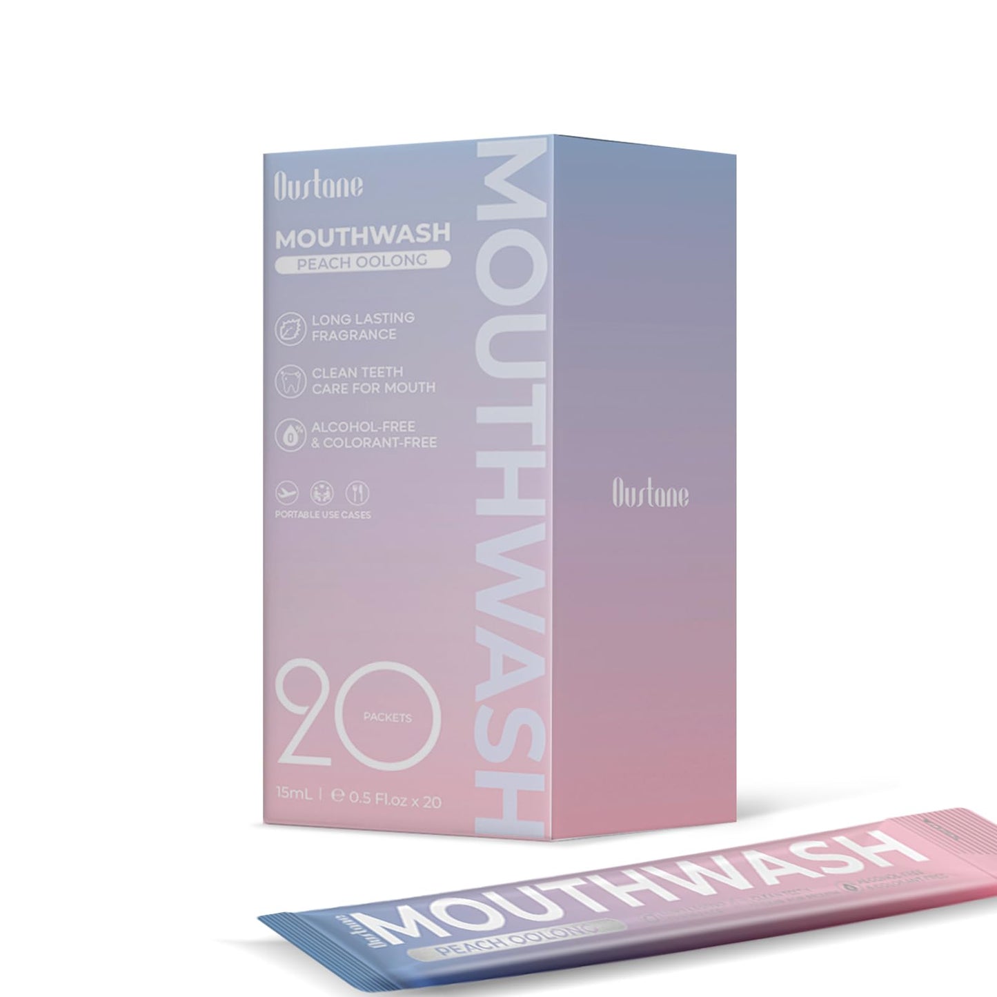 OUSTANE Mouthwash Travel Size, Alcohol-Free Fresh Peach Oolong Mouthwash Strips, Long-Lasting Freshness, Disposable Packs (Pack of 20)