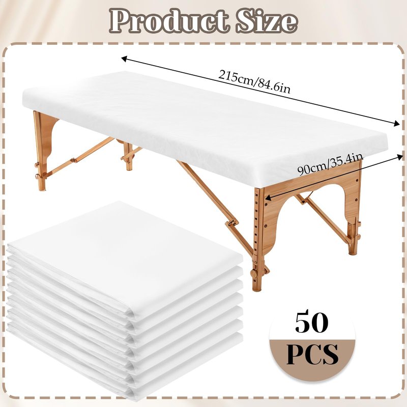 IANFAN 50 Pcs 36" x 85" Disposable Fitted Massage Table Sheets with Elastic, Non Woven Fabric Spa Bed Covers Disposable Bed Sheets for Massage Spa Beauty Salon(White)