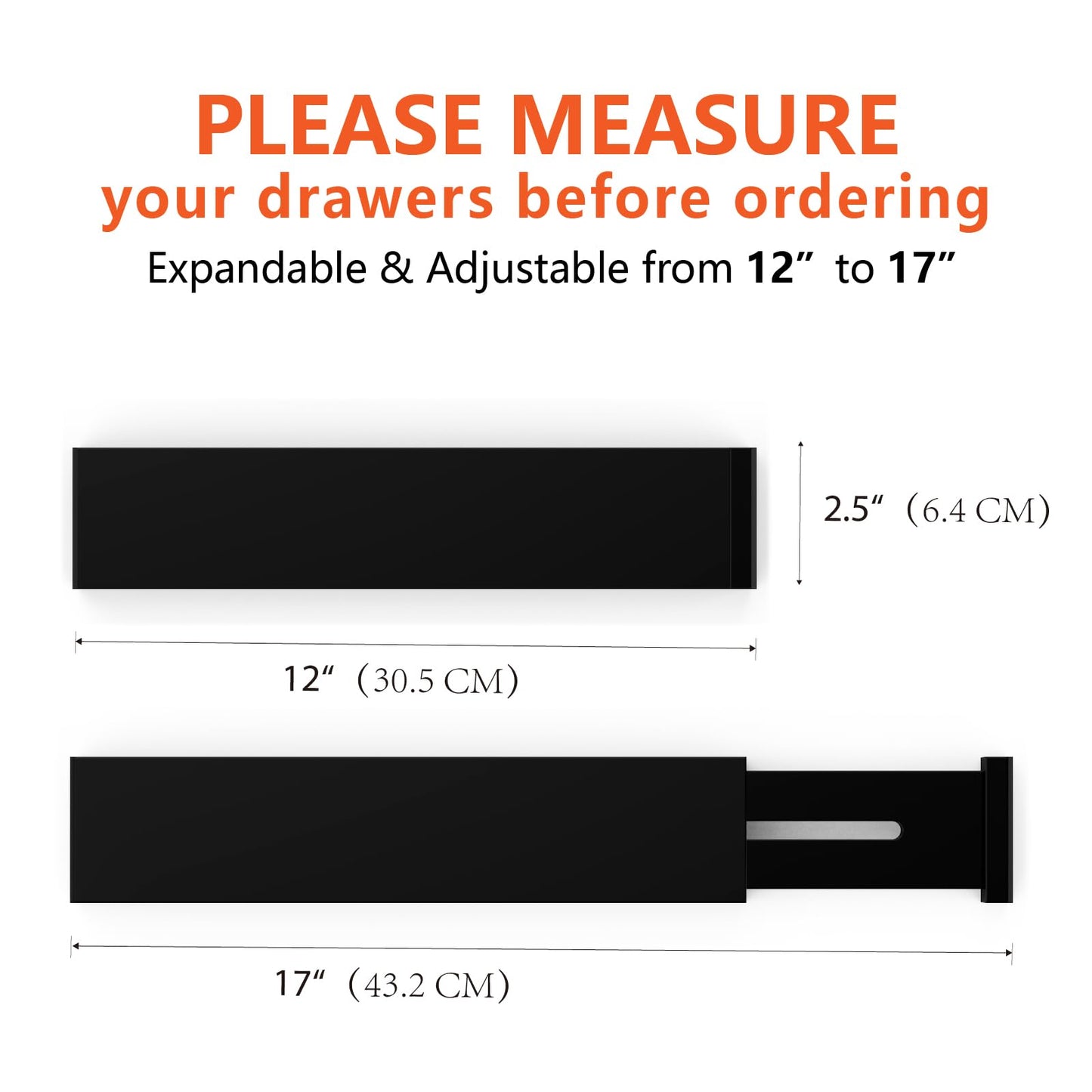 4 Pack Bamboo Drawer Dividers 2.6" High, Adjustable Length from 12 Inch to 17 Inch, Expandable Kitchen Drawer Organizer Separators for Clothes, Kitchen, Bedroom, Dresser, Office (Black)
