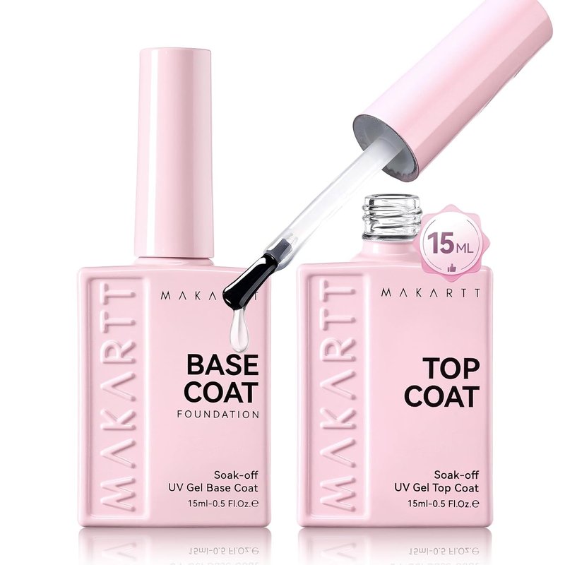Makartt Gel Top and Base Coat Set - 2 PCS 15ml No Wipe Diamond-Shine Long-Lasting Nail Polish | Perfect for Home DIY Gifts