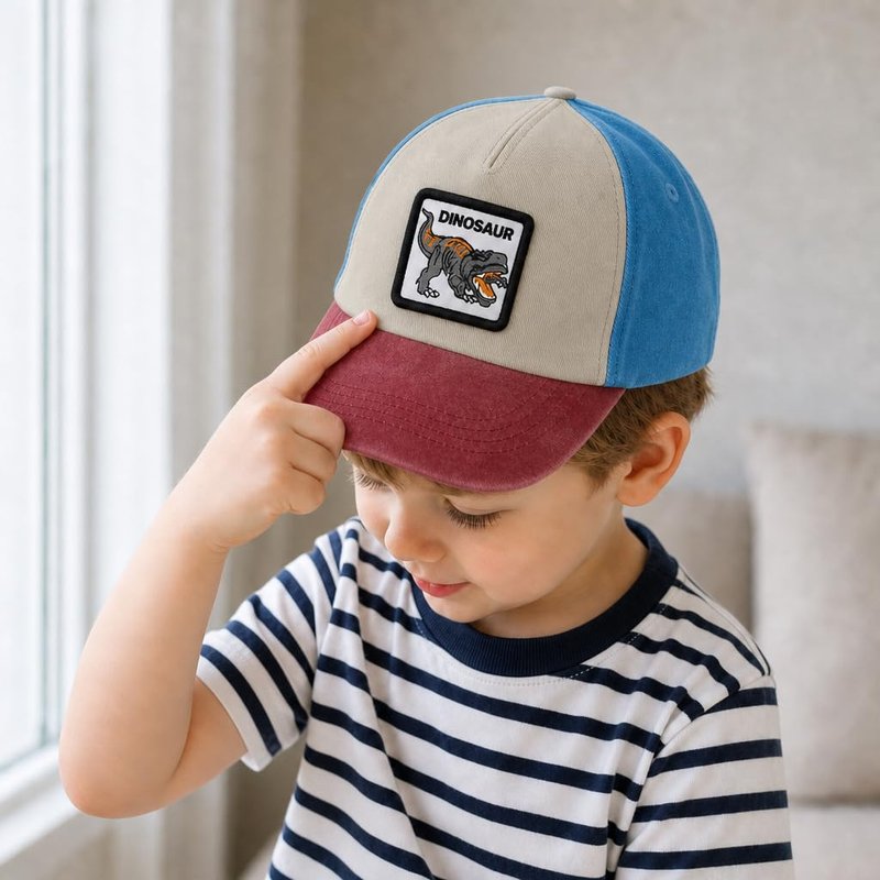 Kids Red Dinosaur Cap Toddler Boy Gifts Adjustable Embroidered Sun Hat Baseball Denim Hat Outdoor Play Size 2-8 Years