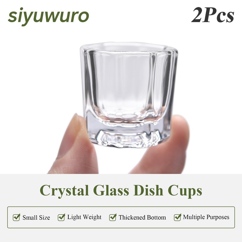 siyuwuro 2Pcs Nail Art Dappen Dish Cups for Acrylic Liquid and Powder Clear Glass Nail Bowl Acrylic Powder Holder Nail Liquid Cup Acrylic Glass Jar Crystal Bowl for Nails