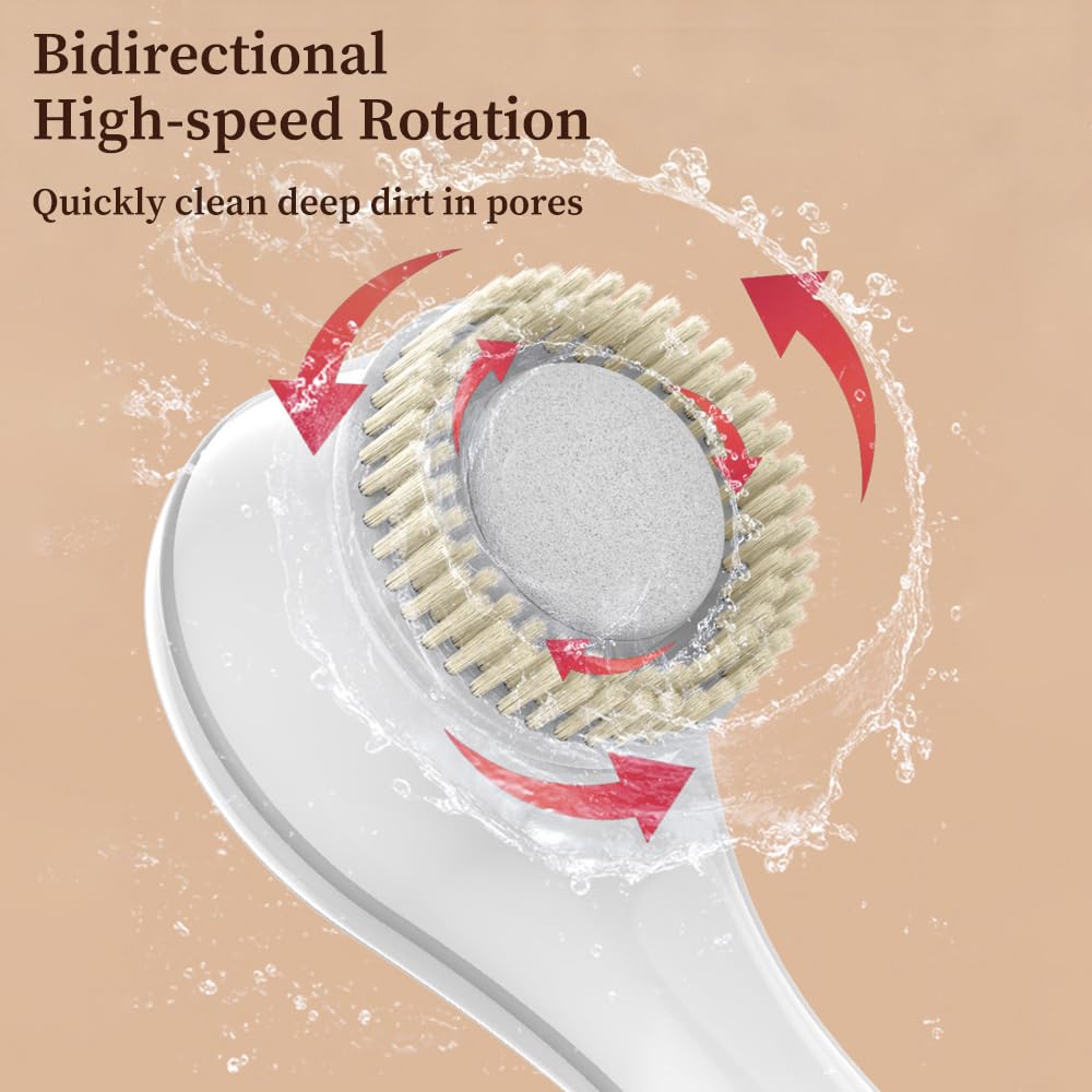 HomeBeyond Electric Body Brush Back Scrubber for Shower, Waterproof Rechargeable Bath Brush with 6 Heads, 3 Rotation Directions for Cleansing, Exfoliating & Massaging Skin