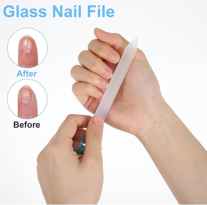 Glass Nail File Set - 4 Pcs Double-Sided Crystal Buffers & Cuticle Pushers | Gradient Blue Manicure Tools