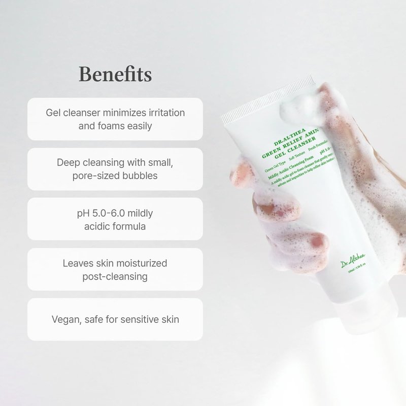Dr.Althea Green Relief Amino Gel Cleanser - Hydrating Makeup Remover & Daily Face Wash | 3.38 Fl Oz