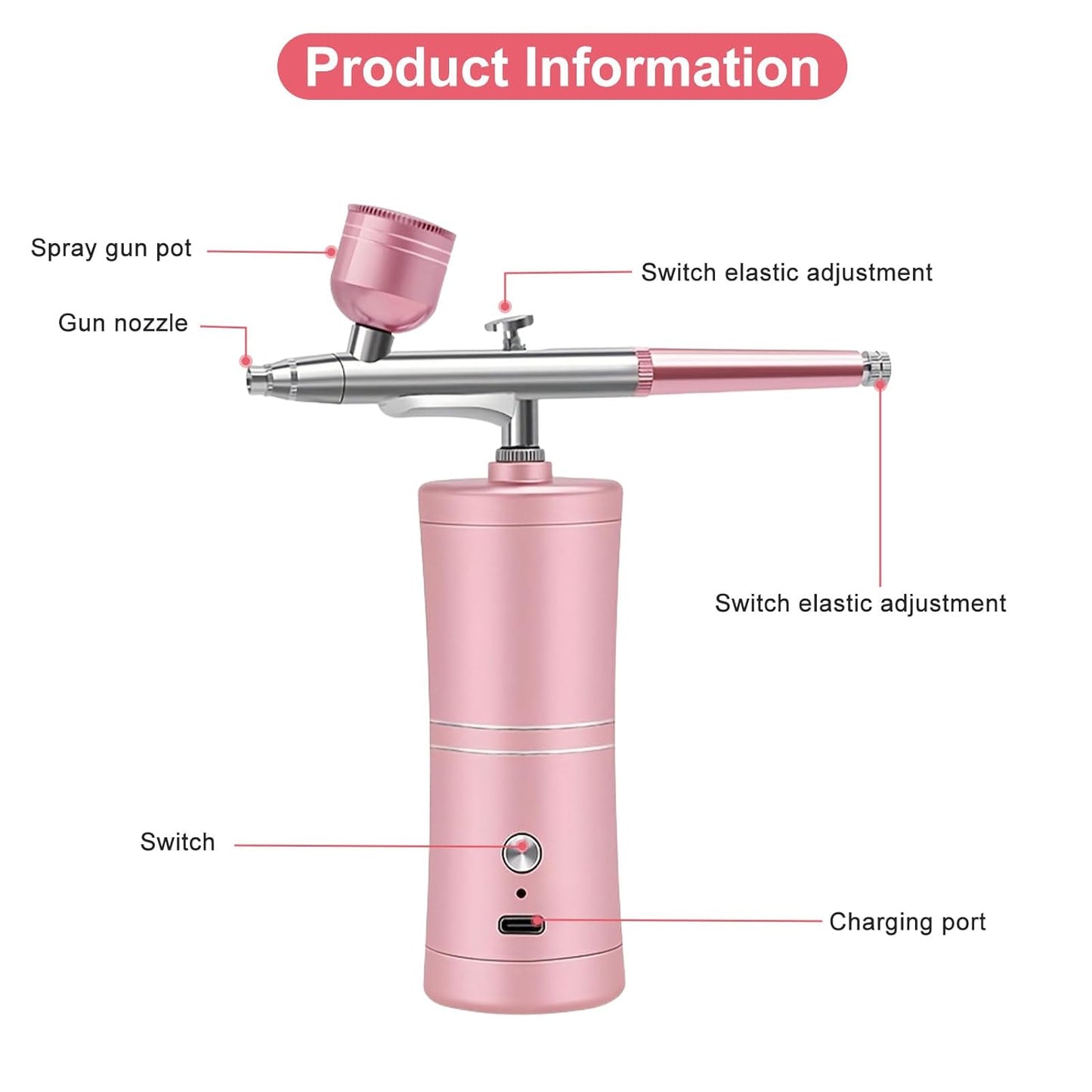 ZPSHYD Airbrush Kit - Portable Wireless Air Brush with Compressor for Nail Art & Makeup (Pink)