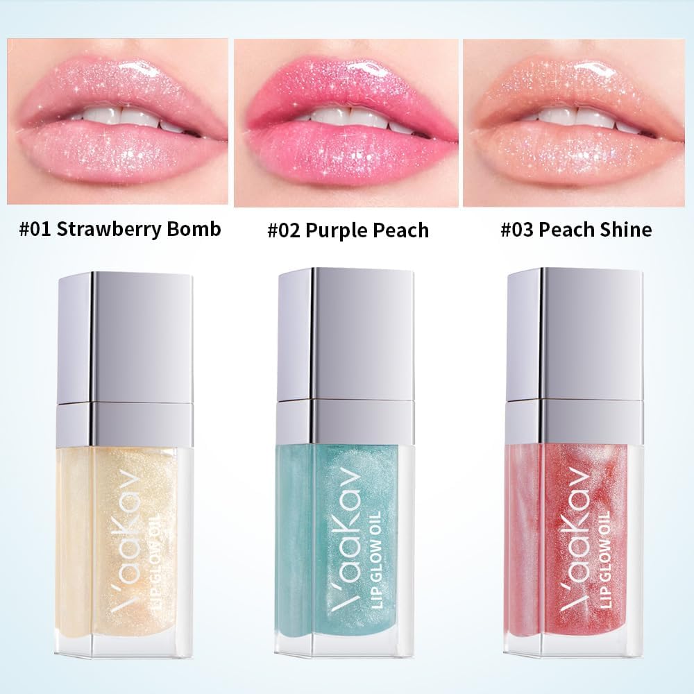 VaaKav Color Changing Lip Gloss for Women - Hydrating Lip Oil Tinted, Long Lasting Lipgloss Plumper, PH Reactive Butter Gloss, Clear Lip Plumping Gloss Makeup(02 PURPLE PEACH)
