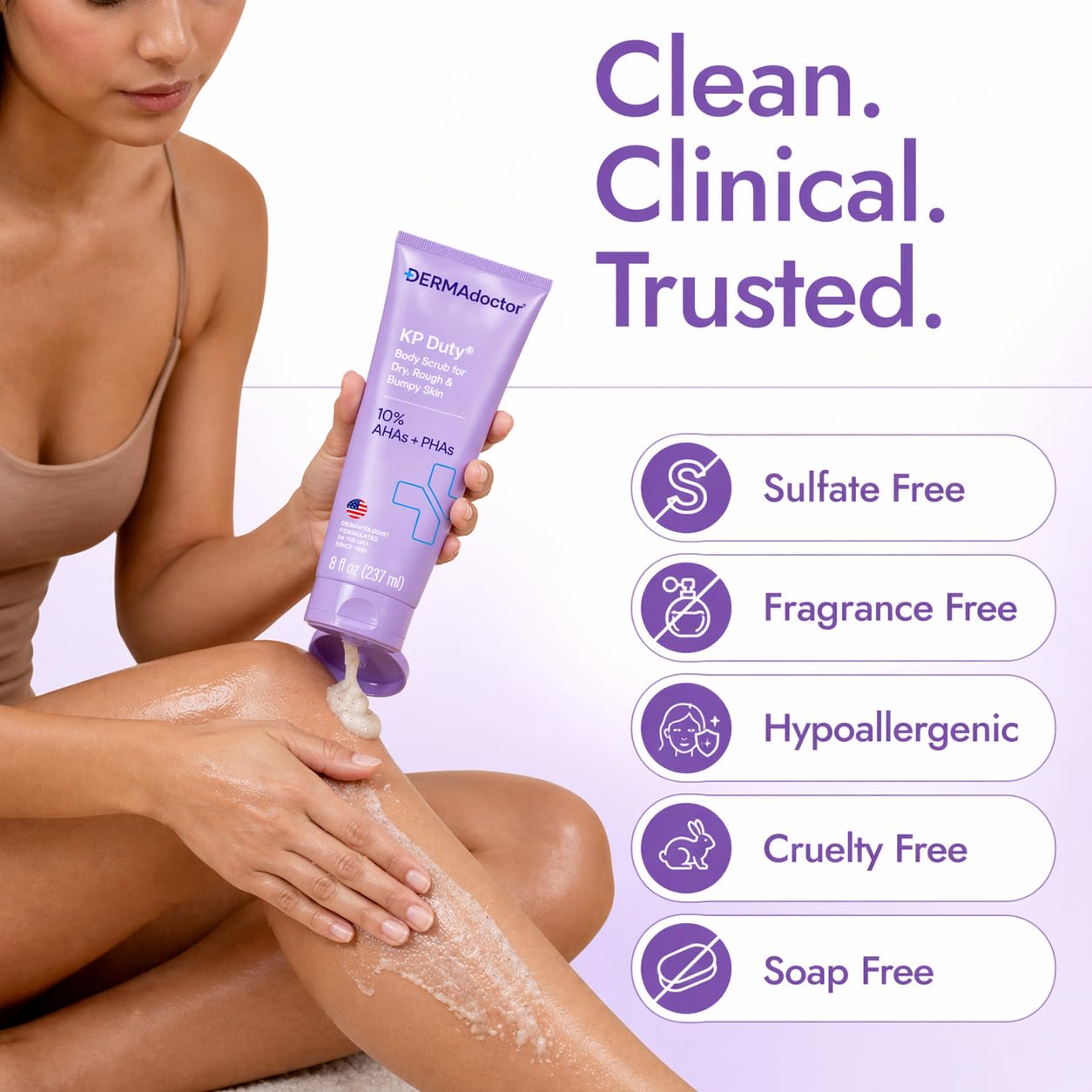 DERMAdoctor KP Bump Eraser Body Scrub with 10% AHAs + PHAs for Keratosis Pilaris, Dry, Rough, and Bumpy Skin, Dermatologist Formulated Exfoliating Body Scrub with Glycolic and Lactic acids - 8 Fl oz