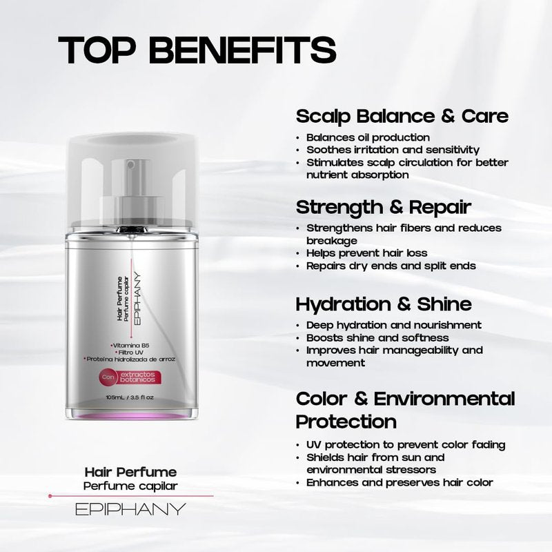 Epiphany Hair Perfume for Women – Long-Lasting Scented Hair Mist with Aloe, Vitamin E & Botanical Extracts – Refreshes, Deodorizes & Revives Shine – Lightweight, Sulfate-Free Hair Fragrance Spray