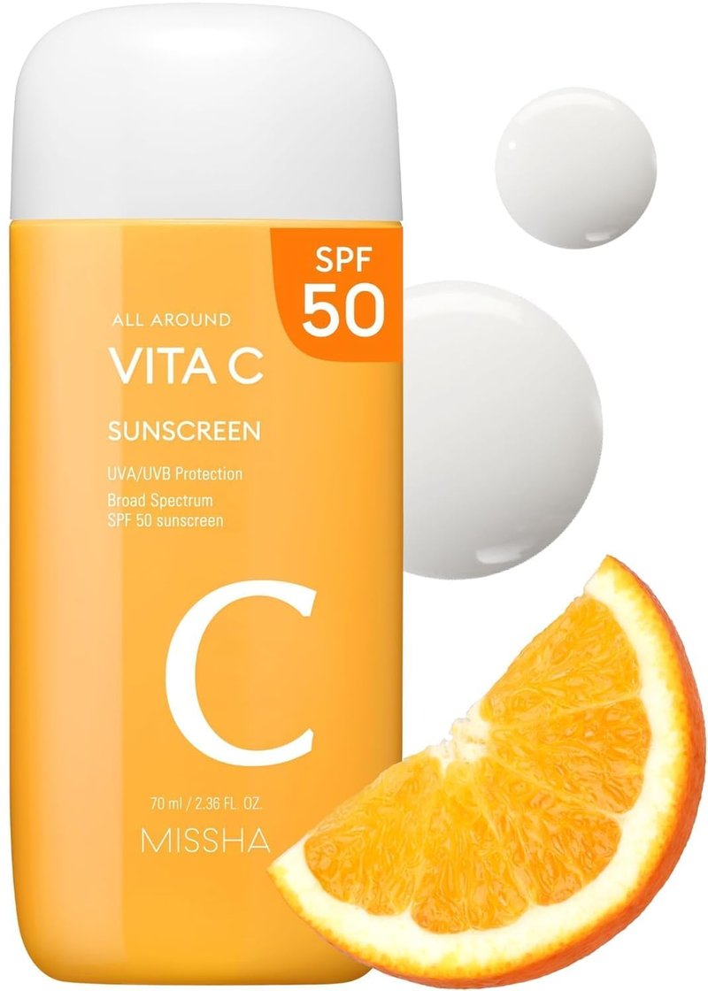 MISSHA All Around Vita C Sunscreen SPF 50 | Lightweight Korean Sunscreen for Even Tone, 2.36 Fl Oz
