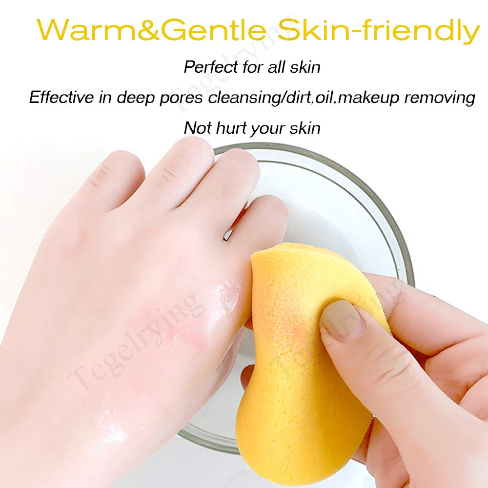 Tegelrying Facial Sponge Compressed,60 Pcs PVA Professional Makeup Removal Wash Round Face Sponges Spa Pads Exfoliating Cleansing for Women,Yellow