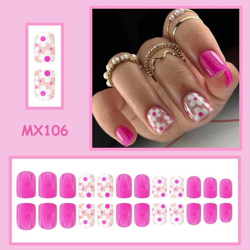 Sevgob Spring Press on Nails Short Square Fake Nails with Design Flower Glue on Nails Reusable Full Cover Floral Nail for Women Manicure 24pcs Z0