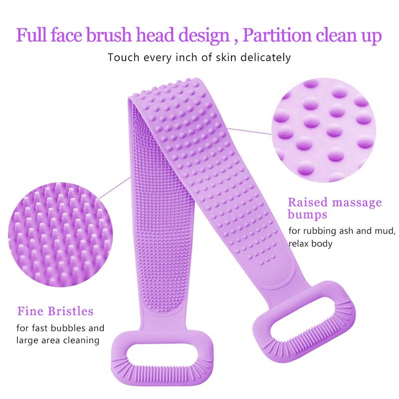 Inmorven Exfoliating Back Scrubber for Shower with Handles, 30 Inch Double-Sided Back Exfoliator Body Scrub Towel, Exfoliating Washcloth Bath Tool for use in Shower, Clean Skin for Men & Women(Purple)
